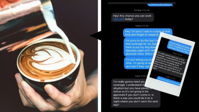 Barista Starbucks wymienia wiadomości tekstowe ze swoim szefem, który szybko zmusił ją do rezygnacji